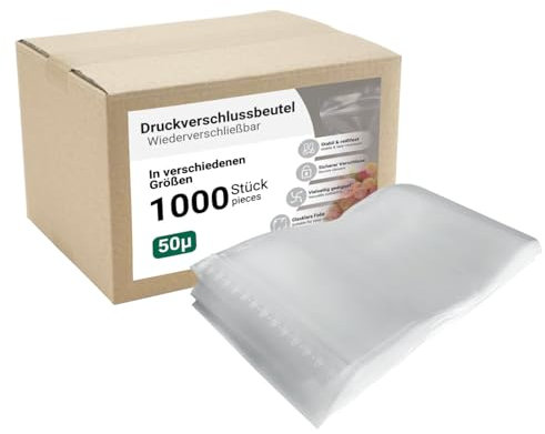 Lot de 1000 sachets refermables avec fermeture à pression pour emballage alimentaire - 180 x 250 mm - 50 µ - Transparents - Pour le rangement, l'emballage, les aliments