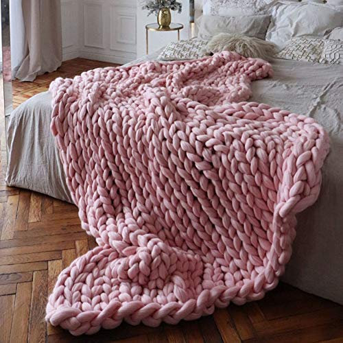DIRUNEN Decke Gestrickte Handgefertigt Riese Klobig Strickdecke Wolle Garn Decke Stuhl Sofa Super große Arm Stricken Sperrig Zuhause Dekor (Rosa,150×200cm)
