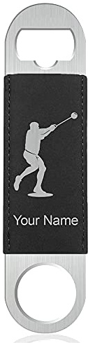 LaserGram Bottle Opener, Hammer Throw, Personalized Engraving Included (Faux Leather, Black & Silver)