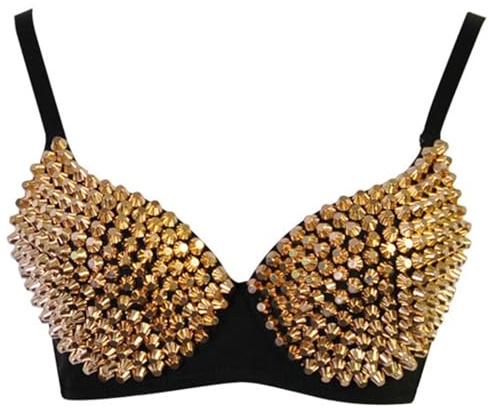 Mode Damen Metallisch blinken Niet BH Punk Gothic BH Clubwear Nachtclub Korsett (Golden,2XL)