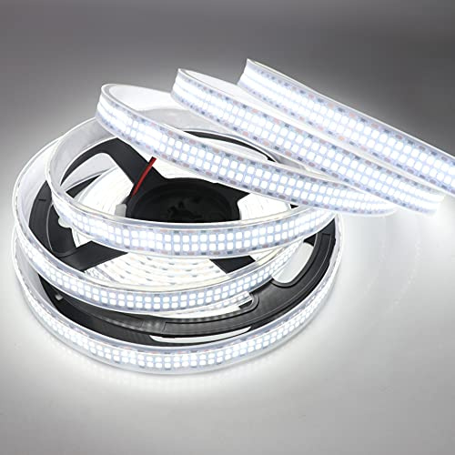 LEDENET LED Strip Lights Cold White 6500K 16.4ft Double Row 2835 SMD 2400LEDs DC 12V Daylight Bright LED Tape Light Flexible Dimmable Ribbon Lamp 5M Waterproof IP67 Outdoor Lighting Decor