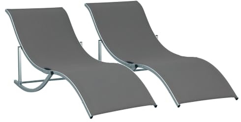 Outsunny Sonnenliege Gartenliegen 2er Set 165 x 61 x 63 cm Dunkelgrau | Stoffliege, Relaxliege, Ergonomisch, Aluminium, Texteline