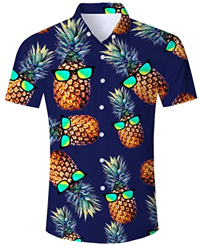 ALISISTER Funky Hawaiihemd Herren Kurzärmliges Funky Hemd Erwachsene 3D Lustige Ananas Gedruckt Hemden Männer Sommer Aloha Party Regular Retro Fit Slim Shirts XL