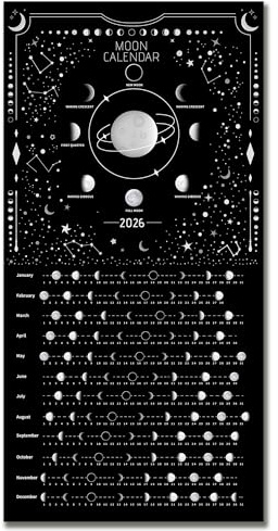 Moon Calendar 2022 Lunar Phases, Hangable MoonLight Wall Poster, Full Moon Tracker Wall Art, Moon Lover Gifts, Astrology Decorations, and Celestial Calendar, Black