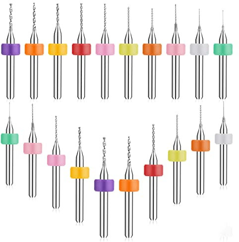 Prasacco 20 Stück Micro Bohrer Set, 0,3mm-1,2mm Wolframstahl Micro Spiralbohrer PCB Druckplatine Gravierbohrer Bits Set für rauen Stein, Schmuck, Stanzen, Gravur (10 Größe, Gemischte Farbe)