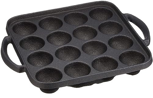 TIKUSAN Takoyaki Pan Cast Iron Takoyaki Maker Skillet Griddle Japanese Octopus Meat Ball Mold Maker for Gas Heater (16 Molds)