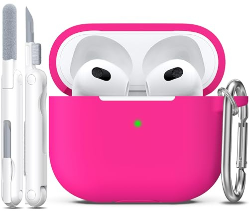 R-fun Kompatibel mit AirPods 3 Hülle 2021 Ladecase Abdeckung, Soft Silikon Schutzhülle Kompatibel mit Apple Airpod 3 Gen mit Cleaner Kit Schlüsselanhänger, Rosenrosa