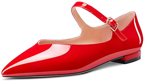 NobleOnly Femmes Bas Talon Heel Fermé Pointu Bout Mary Jane Escarpins Boucle Bureau Party Cute Chaussures 1 CM Heels