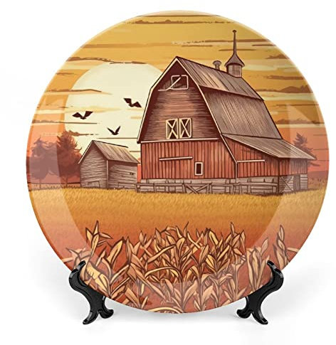 Gokays Assiettes décoratives en céramique vintage avec support de présentation, décoration d'intérieur pour salon, chambre à coucher, ferme, panneau mural rond, 20 cm