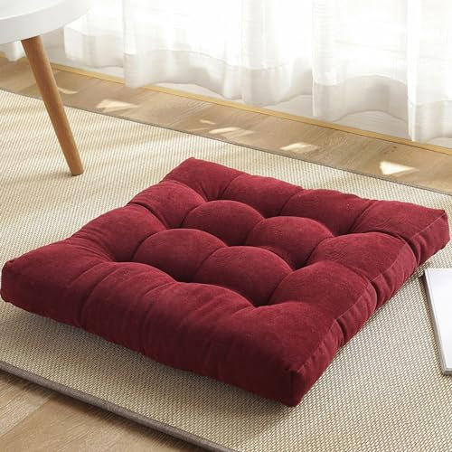 Quadratische Tatami-Bodenmatte, Sitzkissen, Stuhlpolster, dick, langlebig, atmungsaktiv, Stuhlkissen, Bodenkissen für Heimdekoration, Esszimmerstühle, Autositze ( Color : Rot , Größe : 48x48cm(19x19in
