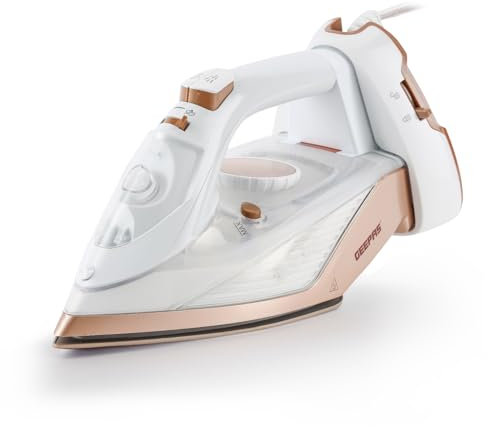 GEEPAS Steam Iron | Clothes Dry & Steam Press | 35s Fast Heat-Up Vertical Steaming | Ceramic Soleplate Adjustable Temperature Cordless | 300ml Tank 0.5g/Steam Output | 2 Year Warranty 2200W White