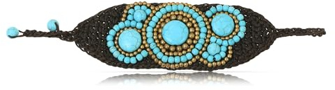 Made by Nami Boho Armband Damen Handgemacht mit Türkisen und Goldenen Perlen Hippie Accessoires Indischer Schmuck 16 + 4 cm Lang (Türkis/Gold)