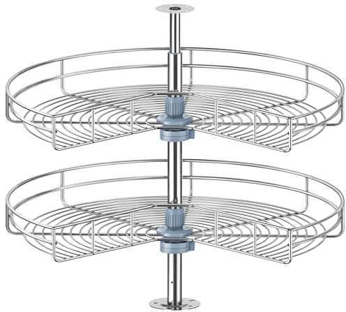 JOWBOOW 24 Kidney Corner Cabinet Lazy Susan for Kitchen, Adjustable Height Replacement Shelves for Corner Cabinet, Chrome Silver (Cannot be Door-Mounted)