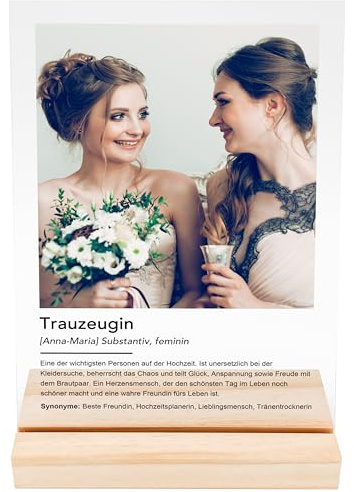 DEL MÀ Unique & Personal Trauzeugin Geschenk personalisiert Acrylglas Bild mit Foto Dankeschön Fotogeschenk für Trauzeuginnen 20x30 cm inkl. Holzfuß (Trauzeugin)