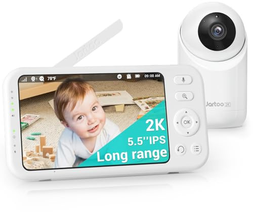 Jartoo 2K Video Baby Monitor with Camera and Audio, 3000ft Long Range Baby Monitor, No WiFi 5.5 FHD Screen, ANC Wireless Baby Camera, Baby Watch
