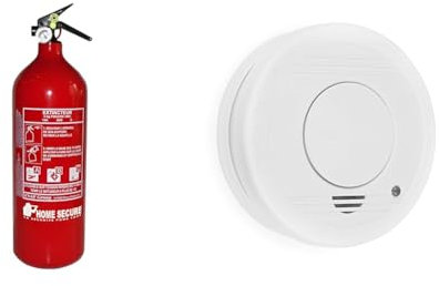 Extincteur à Poudre 2kg Lifebox avec manomètre de Pression pour Feux de Classe ABC & Smartwares détecteur de fumée – Capteur Optique – Durée de Vie : 10 Ans - Pile remplaçable 1 an