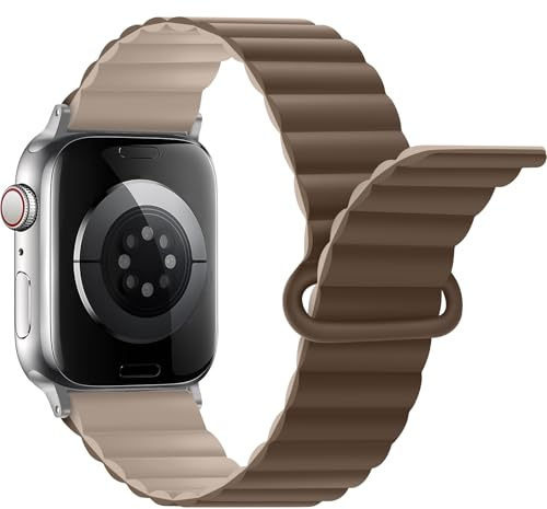 Anlinser Armband kompatibla med Apple Watch-rem 49 mm, 46 mm, 45 mm, 44 mm, 42 mm, 41 mm, 40 mm, dubbelsidigt magnetiskt armband med ögla för iWatch Ultra Series 10/9/8/7-1SE (49/46/45/44, brun/kaki)
