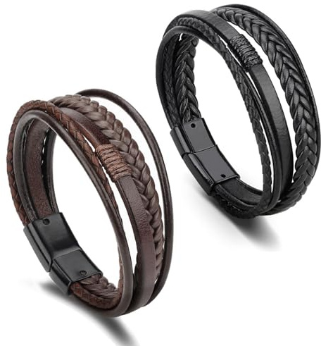DKDDSSS Bracelet Homme, Bracelet Cuir Homme, Bracelet en Cuir pour Homme en Noir et en Marron, Accessoires de Bijoux Pour Hommes, pour hommes/Papa