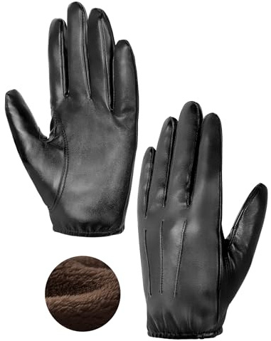 MELLIEX Lederhandschuhe Herren, Warme Faux Leder Handschuhe mit Fleece Füttert Winddicht Touchscreen Lederhandschuhe
