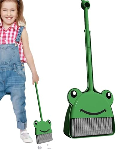 Set mit Besen und Schaufel für Kinder, Besen und Schaufel für Kinder - Reinigungsset für den kleinen grünen Frosch, Reinigungsset für Kinder, Reinigungshelfer-Set für das Badezimmer