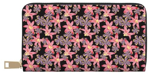 TZTTZT Portefeuille en cuir pour femme Motif lys et fleurs de lys Violet et rose
