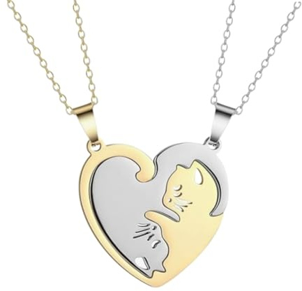 PLABBDPL Collana Amicizia, 2 Pezzi per Coppie con Ciondolo Gatto e Puzzle in Argento Nero - Miglior Regalo per Fidanzato e Fidanzata, B