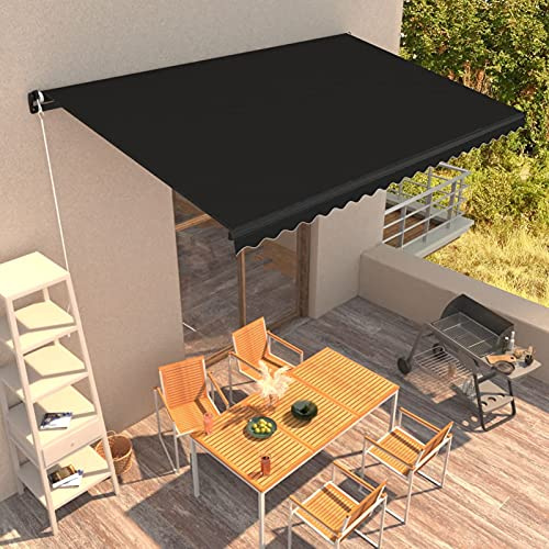 ShGaxin Manuelle einziehbare Markise, Anthrazit, 450 x 300 cm, Balkonmarkise, Markisen für den Außenbereich, Terrasse, Markisen für Fenster 3051240