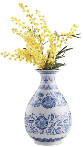 Navaris Blau Weiße Vase - kleine Vasen für Tischdeko - Landhausstil Deko - rustikale Deko für Wohnzimmer Vintage - Antik Keramik Vase klein - Ceramic Farmhouse Decor