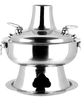 Fondue Olla Hot Pot Cooke Al Aire Libre De La Comida Campestre De La Cocina De La Fondue De Las Carnes Del Estofado Del Carbón De Leña Del Pote Caliente Del Acero Inoxidable Fondue Queso(34cm)