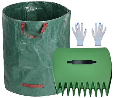 Rastrillo ergonómico para hojas – Agarradores ergonómicos de agarre grande para jardín – Cucharas de hojas grandes y garra de rastrillo de mano para césped, recortes y basura