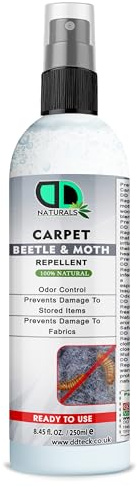 DD Teck Carpet Beetle & Moth Repellent– Fast-Acting, Odourless, Non-Staining – Eco-Friendly & Safe for Home, Rooms, Curtains, Cushions – Prevents Infestations up to 3 Months (250ml Spray)