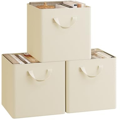 WOLTU Faltbare Aufbewahrungsboxen 3 Stück, mit Griffen,Creme, 29x29x28cm | Stoffboxen,Metallrahmen,Aufbewahrungswürfel für Wohnzimmer, Schlafzimmer, Arbeitszimmer, Mehrzweck