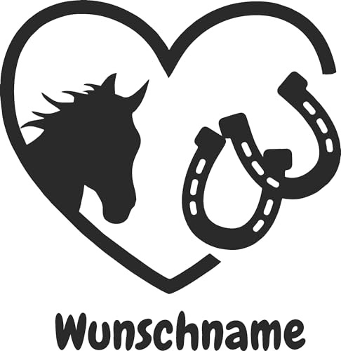 Skins4u Autoaufkleber Wandtattoo Pferd Herz Hufeisen Wunschtext Wunschname optional Autosticker, Anhänger, Türen Möbel Wände, verschiedene Größen individuell selbst gestalten (Pferd mit Wunschnamen)
