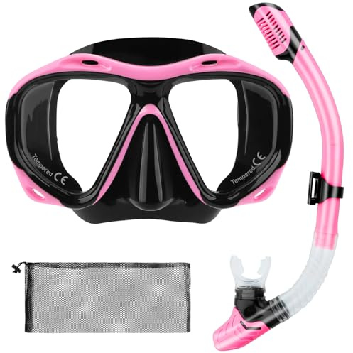 TOKIISHE Schnorchelset Erwachsene, Schnorcheln Set mit Anti-Fog Taucherbrille und Dry Schnorchel, Auslaufsichere Tauchmaske aus Gehärtetem Glas für Schnorcheln, Schwimmen