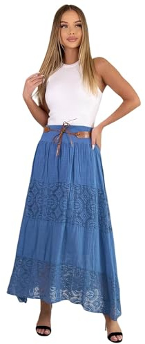 Mississhop Langer Baumwollrock mit Spitze & Grtel