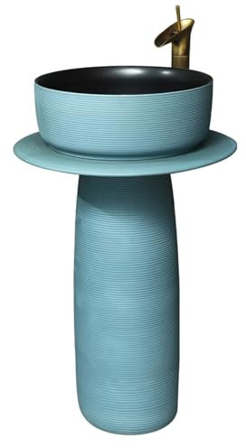SdaryWare Lavabo sur Colonne en céramique, lavabo sur Colonne de Salle de Bain, lavabo à Colonne sculpté à la Main, lavabo d'art de Style Industriel, lavabo à p,Blue-One Size