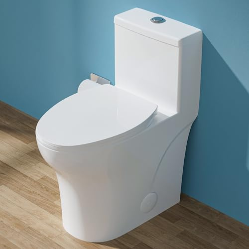 HOMLYLINK 19 Inch Elongated Modern Tall Toilet for Seniors, Tornado Flush One Piece ADA High Skirted Toilet for Bathroom, Dual Flush 1.0/1.28 GPF, Comfort Bowl Heigh 18 Inch,12 Rough-in, White