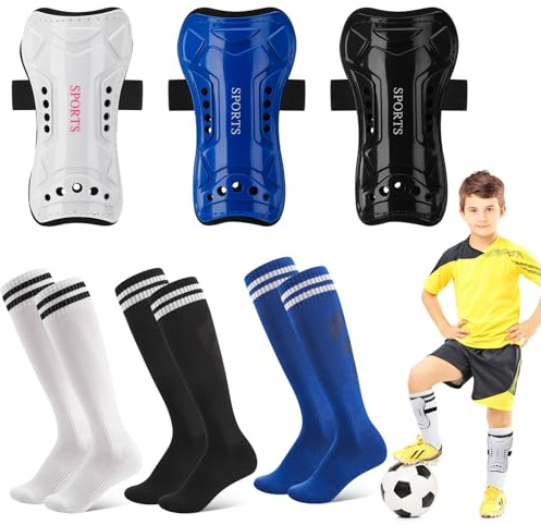 Utensilsto 2/3 Sätze Kinder Fußball Schienbeinschoner Socken Set | Verstellbare Riemen, Polyester Fußballsocken, PP-EVA Schienbeinschoner, Größe 30–37 Jungen Mädchen