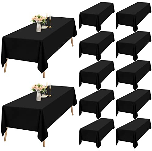 12 Packungen Schwarz Tischdecke 153 x 320 cm, Tischdecke Schwarz Stoff Rechteckige Polyester-Tischdecke für 2,4m Rechteckige Tische, Waschbare Tischdecke für Hochzeitsfeier, Restaurant, Banketttisch