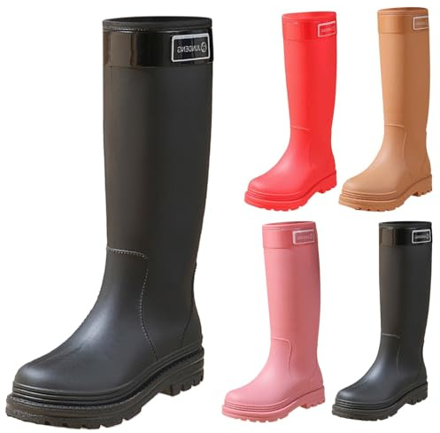 FGUUTYM Gummistiefel Damen Langschaft – Hohe Wasserdichte Regenstiefel Gummi Stiefeletten Wasserdichte Rutschfest Regenschuhe Halbhoch Rain Boots Gummischuhe Arbeitsschuhe Schlupfstiefel