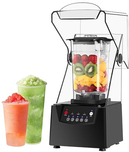 WaaYb 2000ml Commercial Blender Smoothie Maker, 17000rpm Electric Stand Mixer with 10 Adjustable Speeds & 5 Presets, 2200W Blade Ice Crusher with Sound Enclosure for Smoothie, Fruits
