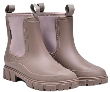 GemChve Women's Winter Wellington Boots, Chelsea Boots, Lined, Waterproof, Wellington Boots, Half Height Garden Shoes, Non-Slip Rain Shoes, Abrasion-Resistant, Comfort Slip-On Boots, 36-42 EU, brown
