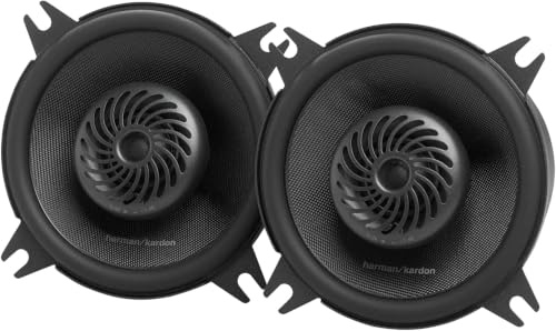 Harman Kardon FIT4F Pareja de Altavoces Coaxiales de 4 Pulgadas y 100mm para Coche, 30W RMS, Respuesta de 70Hz-40kHz, Conos Plus One de Fibra de Vidrio y Tweeters de Seda para Sonido
