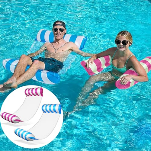 Sitbfoam 2 stycken luftmadrass vatten hängmatta, luftmadrass pool tillbehör kul, 4-i-1 hängmatta pool strand vatten loung vuxna och barn (hammock-rosa)