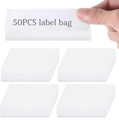 Classicseali 50 Stück Etikettenhalter Selbstklebend,Visitenkartentaschen Selbstklebend,Beschriftungsfenster Selbstklebends für Regale,Briefkästen,Ordner,Schubladen,Schränke(11x3cm)