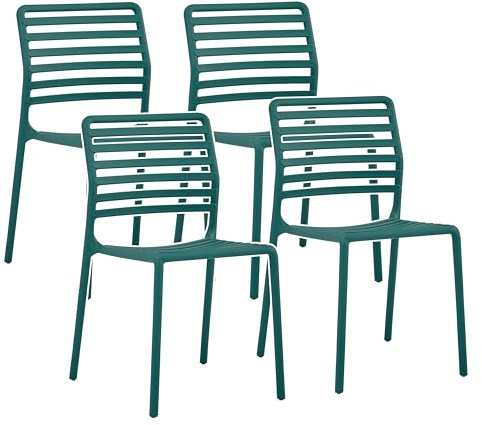 Brigros - Set 4 Sedie Da Giardino In Polipropilene Moderne Resistenti Ai Raggi UV Impilabili Con E Senza Braccioli Per Esterno, Giardino, Terrazzo, Sala Da Pranzo, Cucina (Petrolio, Senza braccioli)