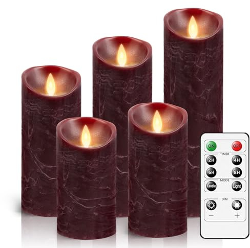 AiiBowy Led Kerzen [5er Set ] Flammenlose Kerze Batteriekerzen, Timer Funktion mit Fernbedienung, Flackernde Tanzende Flamme, LED Stumpenkerzen Home Deko, Weihnachten, Geburtstag, Party (Rot)