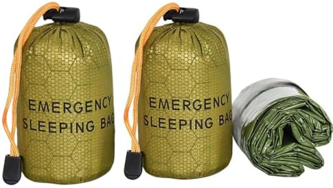 2 Stück Biwaksack Notfall-Schlafsack Thermo Bivvy mit Wasserdichter Naht, Ultraleicht (120g) für Camping/Wandern, inkl. Signalpfeife & Paracord, Tragbare Mylar Überlebensausrüstung mit Kälteschutz
