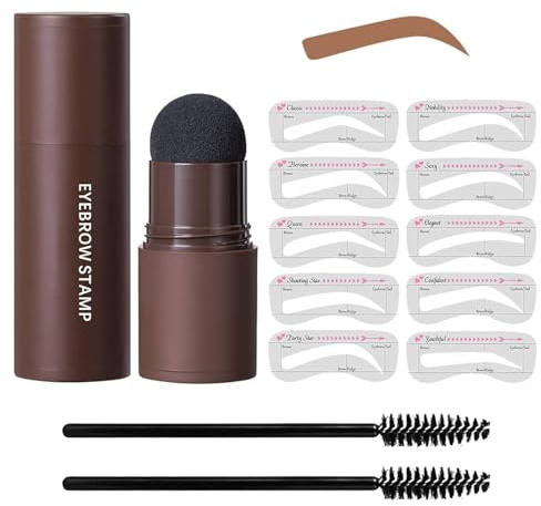 Set di timbri per sopracciglia - Polvere per l'attaccatura dei capelli a lunga tenuta (con pennello), waterproof e resistente alle sbavature, contiene 10 timbri per sopracciglia riutilizzabili