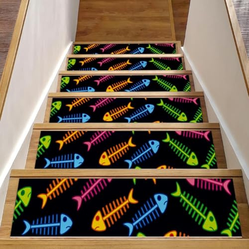 RODAILYCAY Confezione da 15 tappetini per scale a lisca di pesce, 20,3 x 76,2 cm, gradini per scale in legno per interni, tappeti antiscivolo per scale, superficie in poliestere TPE con retro in TPE